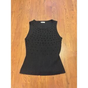Cache Vintage Womens beaded sleeveless Top Black Size Small